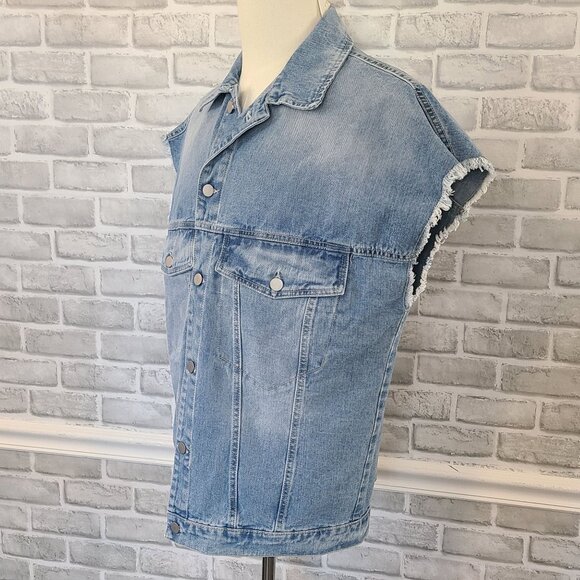 Milio Milano Italy Denim Vest Cut Off Sleeve Biker Trucker Grunge NEW XL Button - Picture 2 of 10